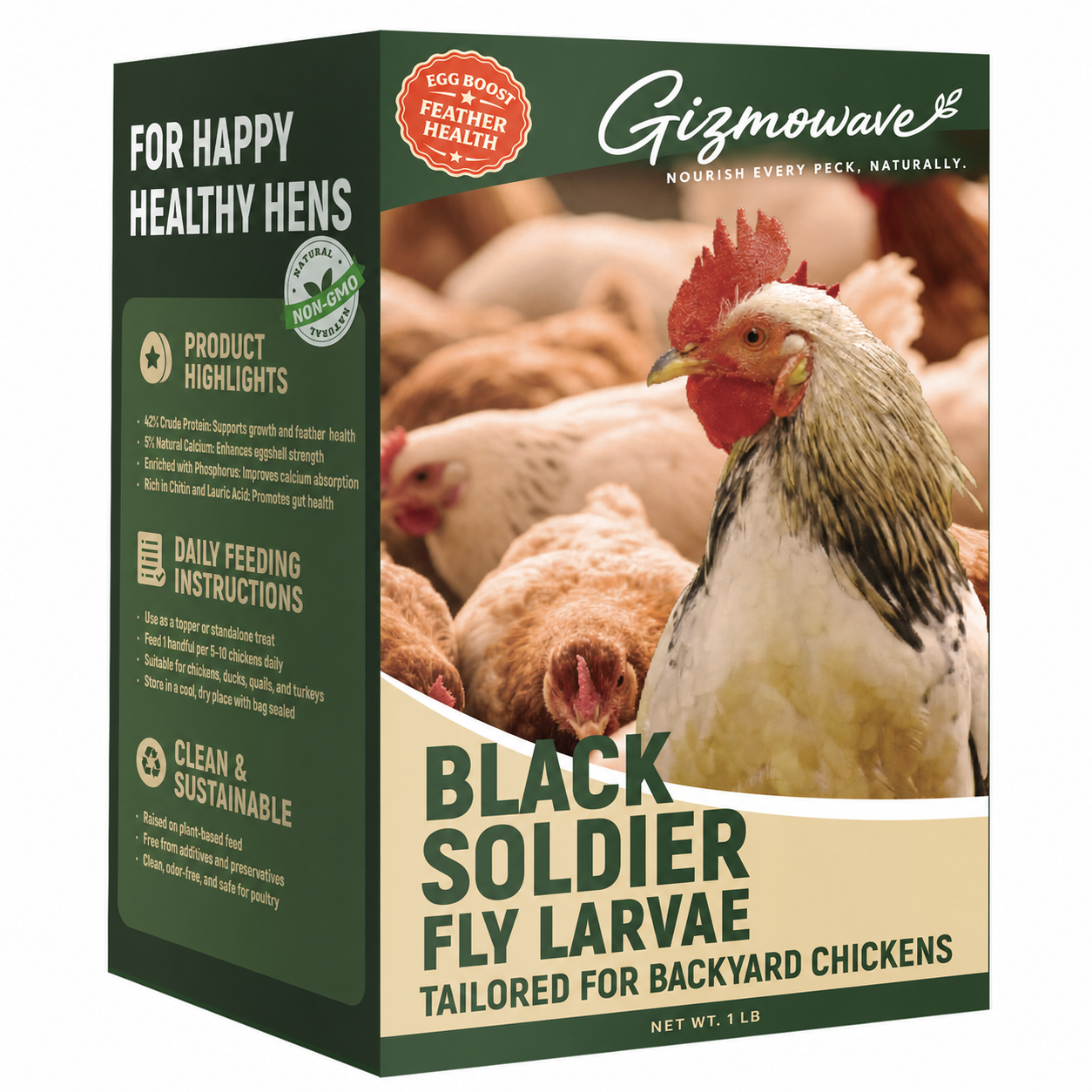 Gizmowave dried black soldier fly larvae 1 lb package