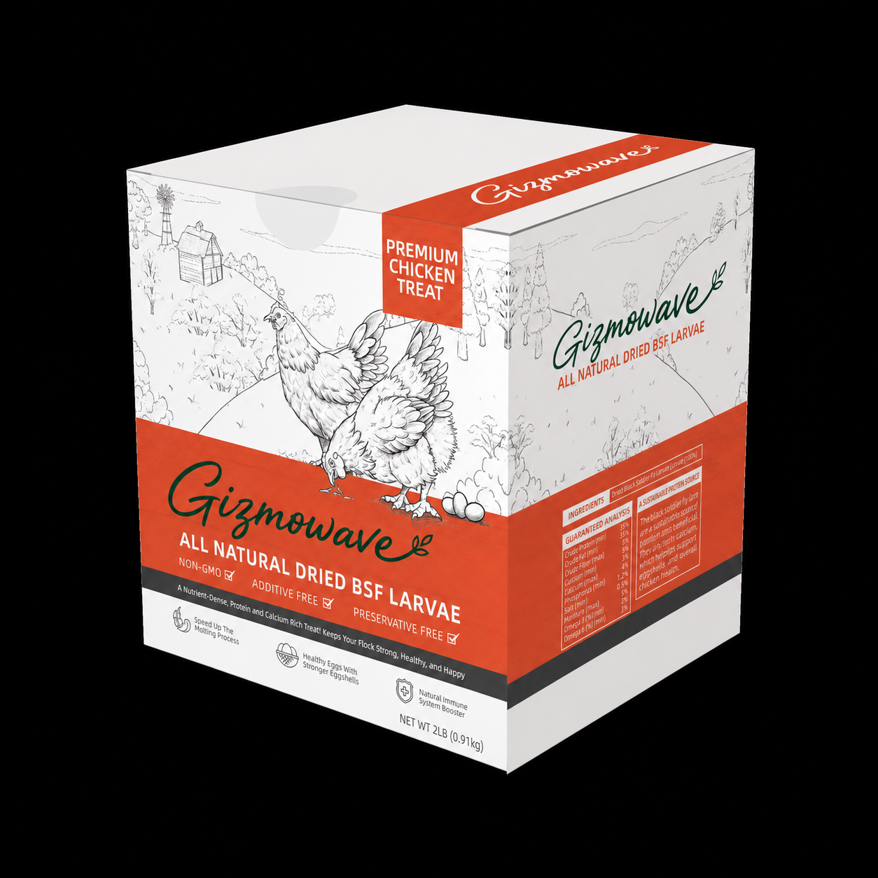 Gizmowave microwave-dried black soldier fly larvae 2 lb box