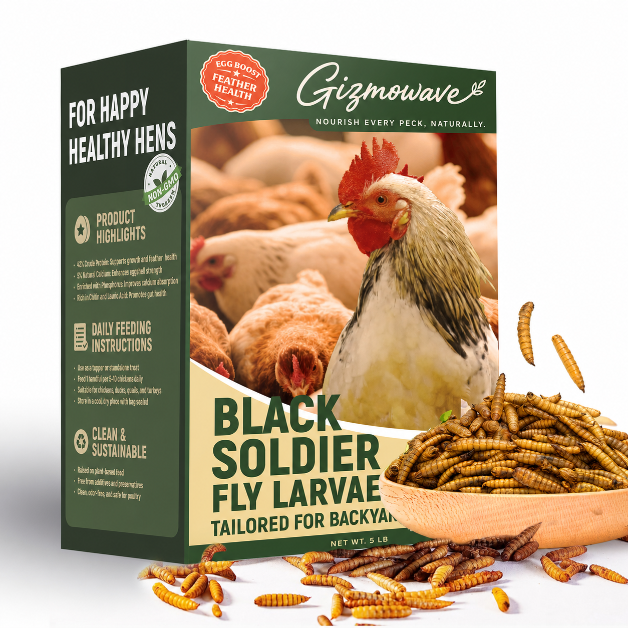 Gizmowave dried black soldier fly larvae 5 lb package with larvae