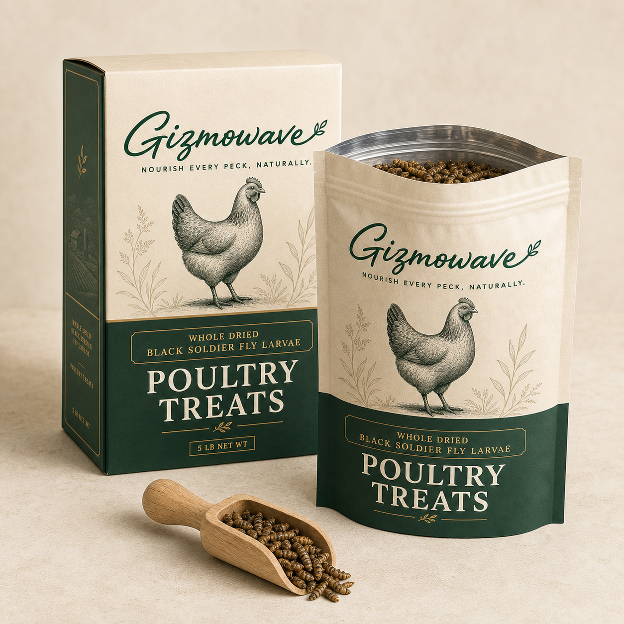 Gizmowave 5 lb carton resealable inner pouch and wooden scoop