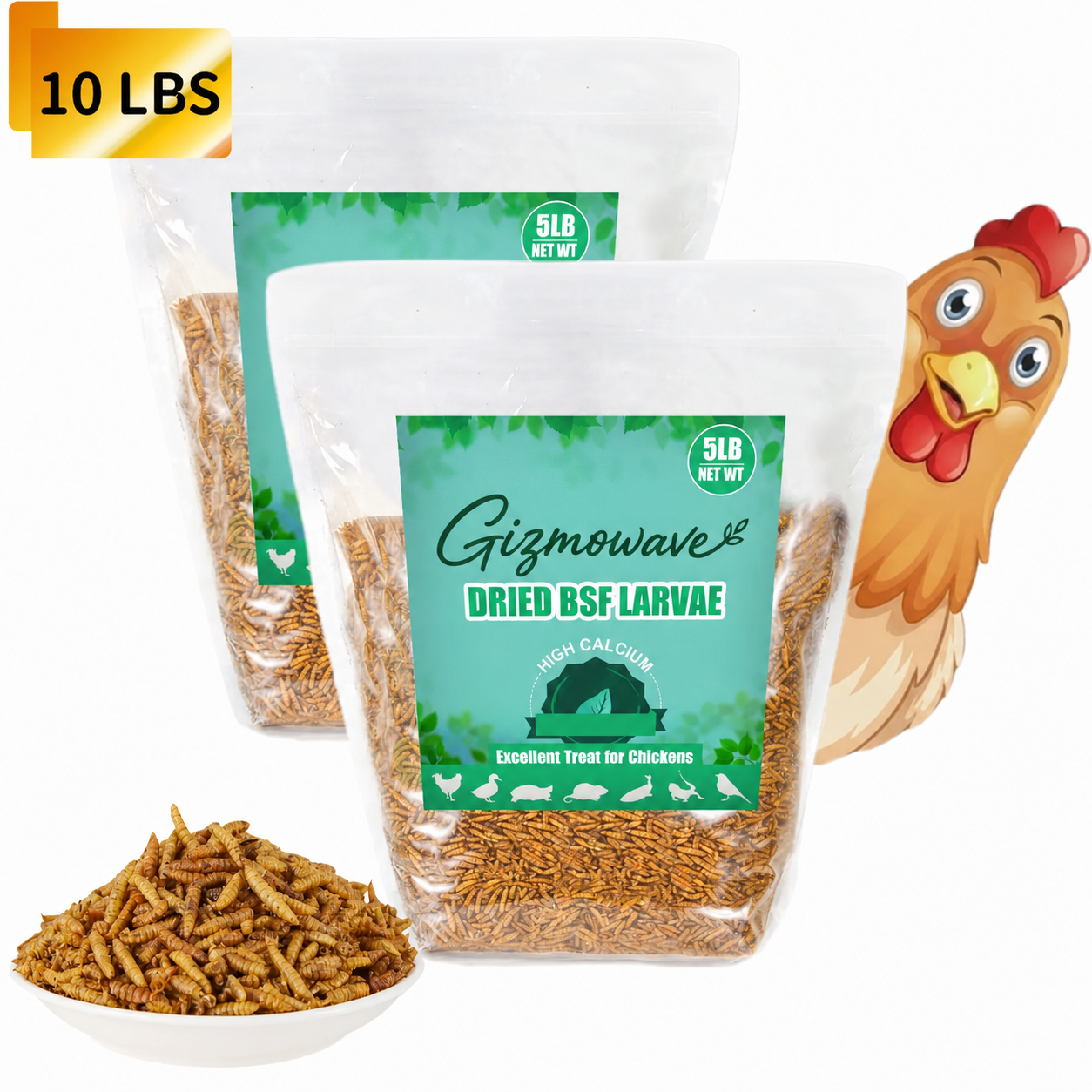 Gizmowave dried black soldier fly larvae 10 lb option with two 5 lb bags