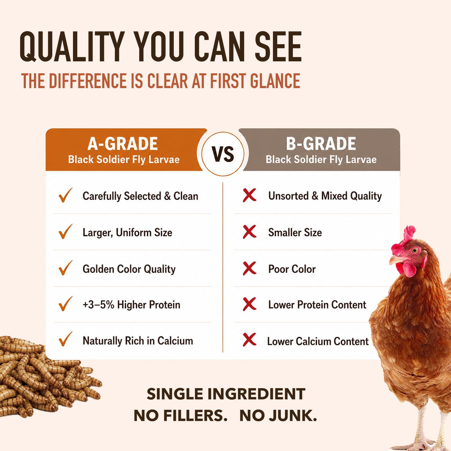 Grade A dried black soldier fly larvae quality comparison