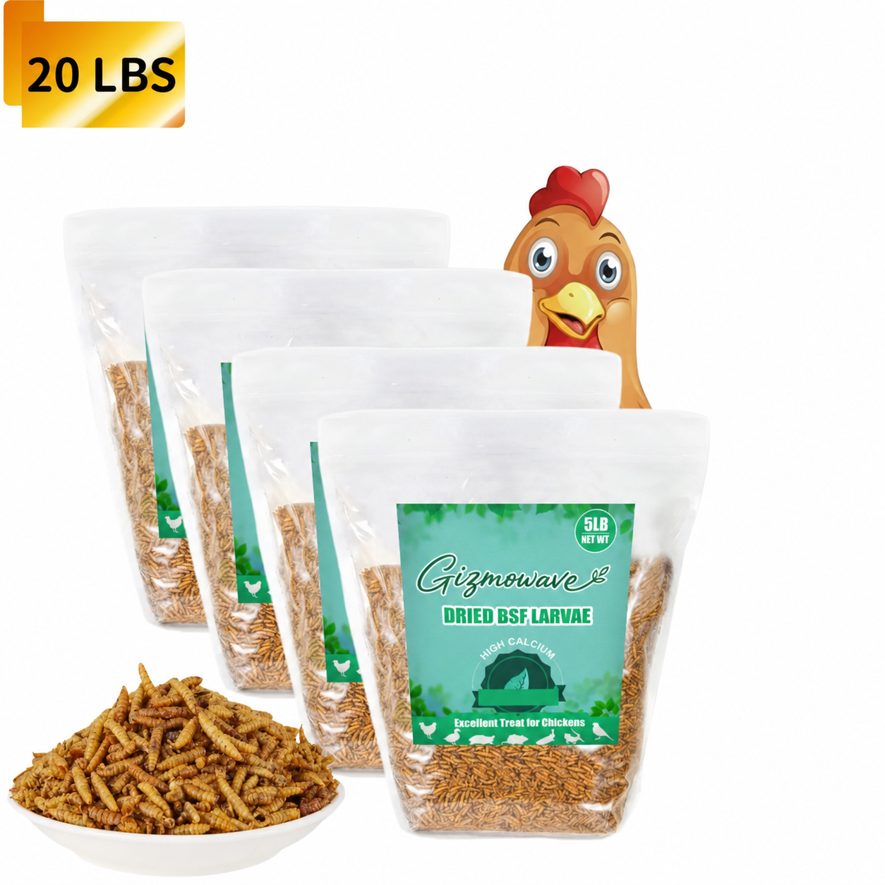 Gizmowave dried black soldier fly larvae 20 lb option with four 5 lb bags