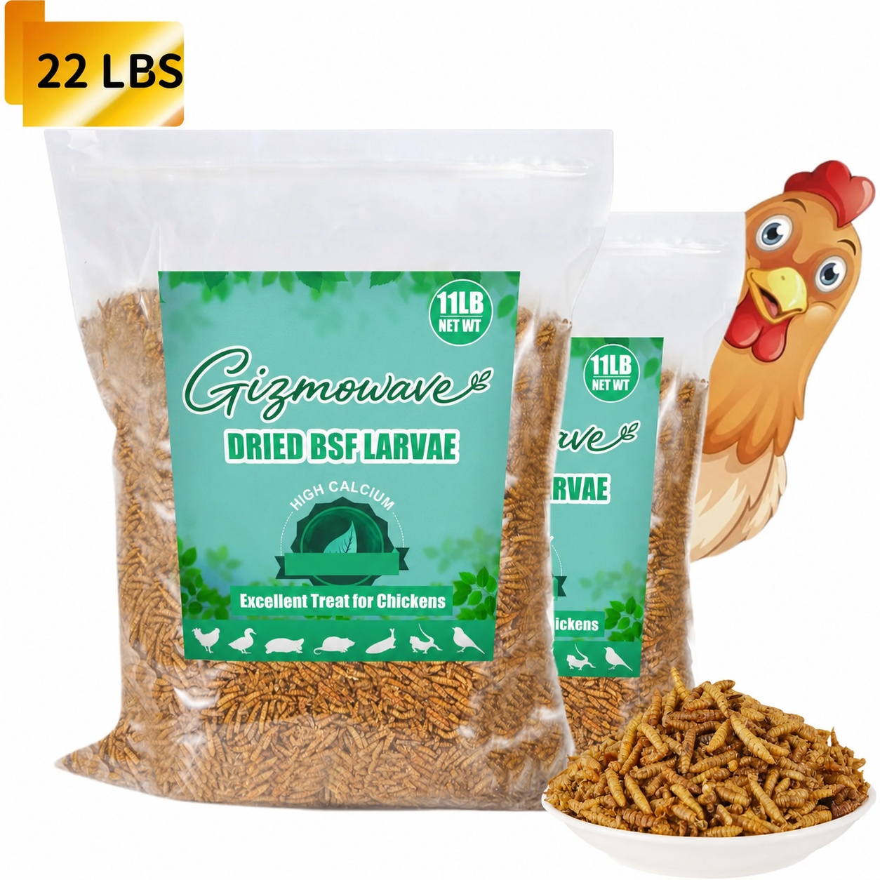 Gizmowave dried black soldier fly larvae 22 lb option with two 11 lb bags